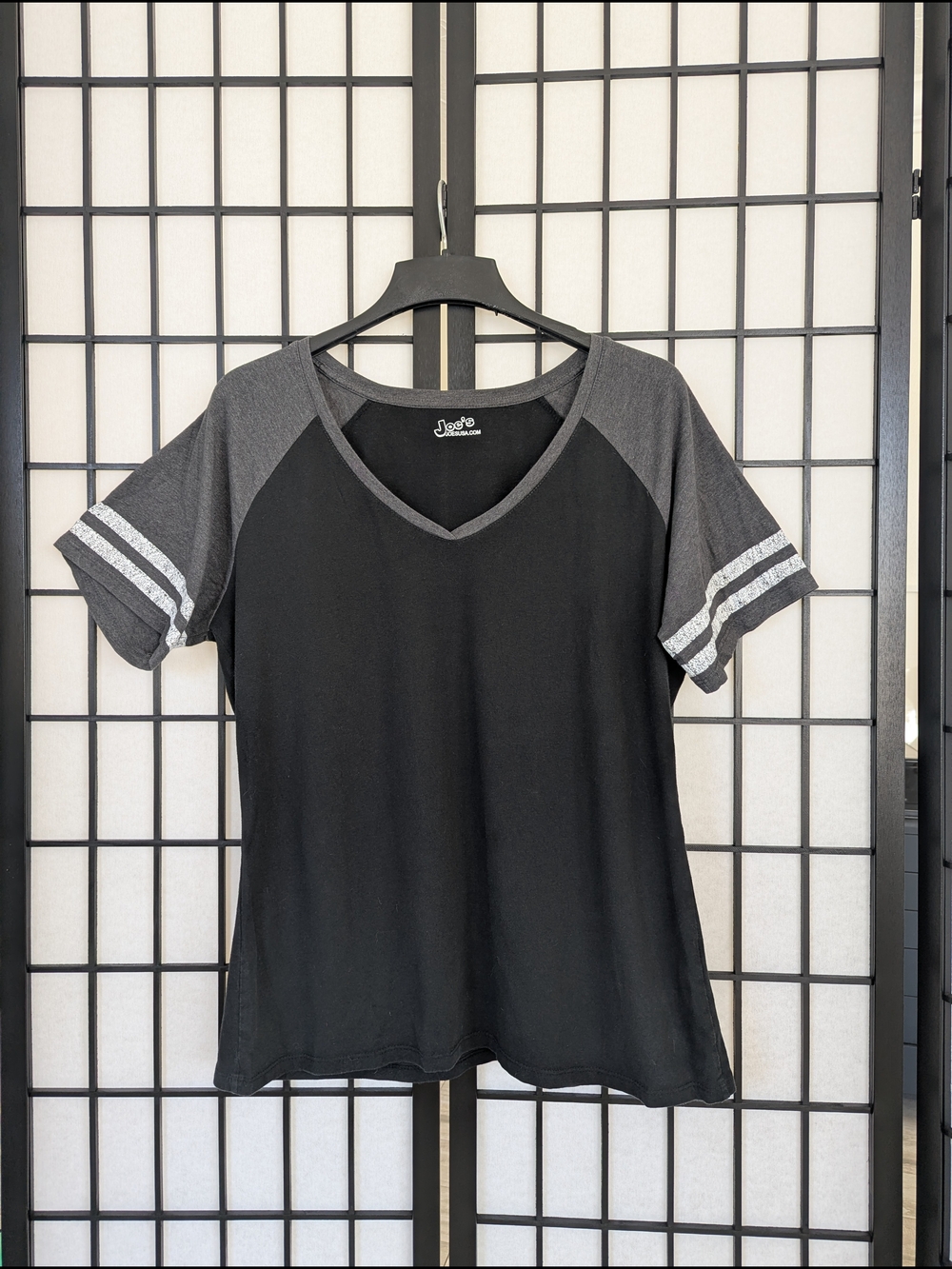 Joe's Jeans Black V-Neck Raglan Tee with Gray Sleeves